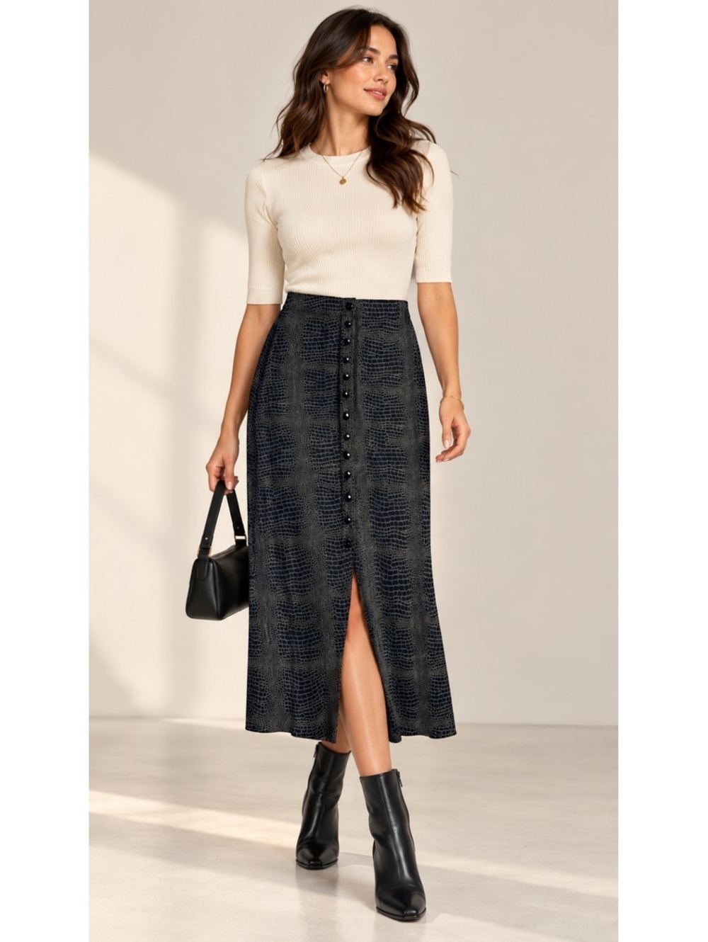Skirtology Reptile Print Button Front Midi Skirt Size M